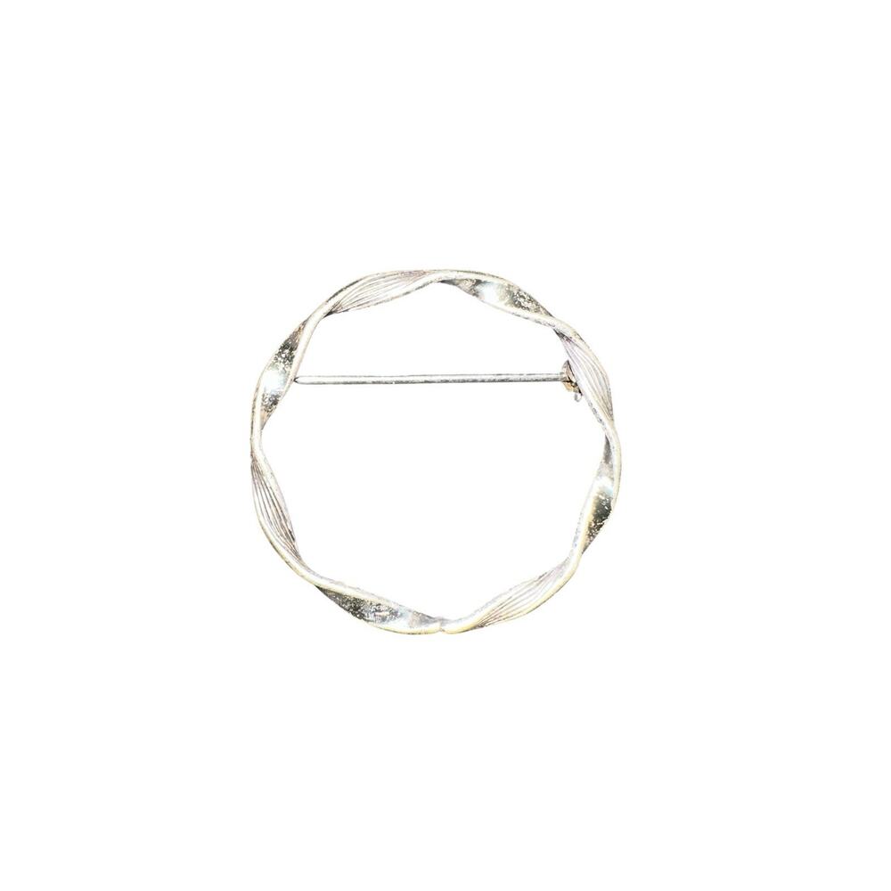 Marked Sterling Silver Round Circle Twisted Striped Wreath Brooch Pin‎ Vintage